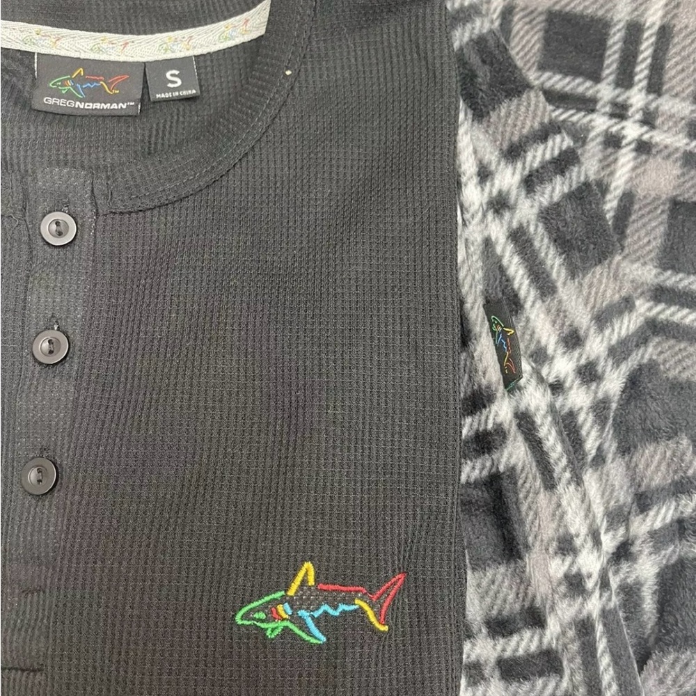 Greg Norman Pajama Set Thermal Top & Fleece Pant Lounge Set Black NWOT
